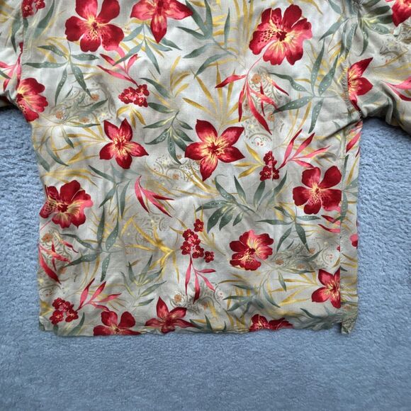 Mango Moon Shirt Men XXL Beige Button Up Floral Print Hawaiian Hibiscus - Picture 11 of 12